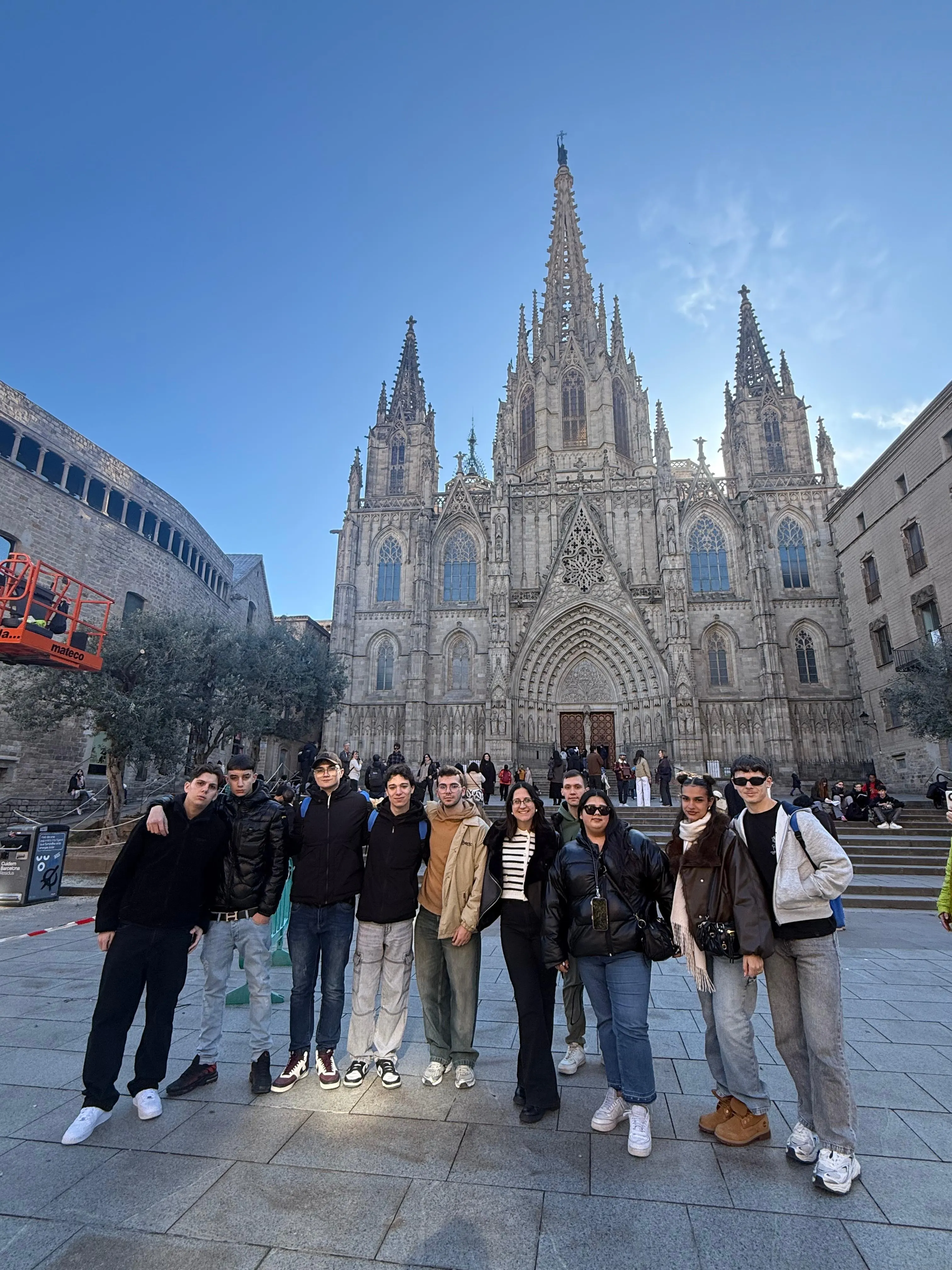 International student group visiting Barcelona's Gothic Quarter